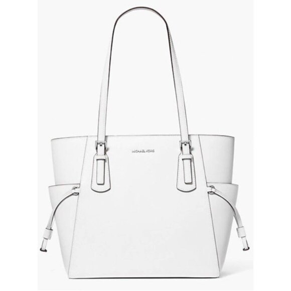 New Michael Kors Voyager Large Saffiano Leather Tote Optic White - Picture 1 of 4